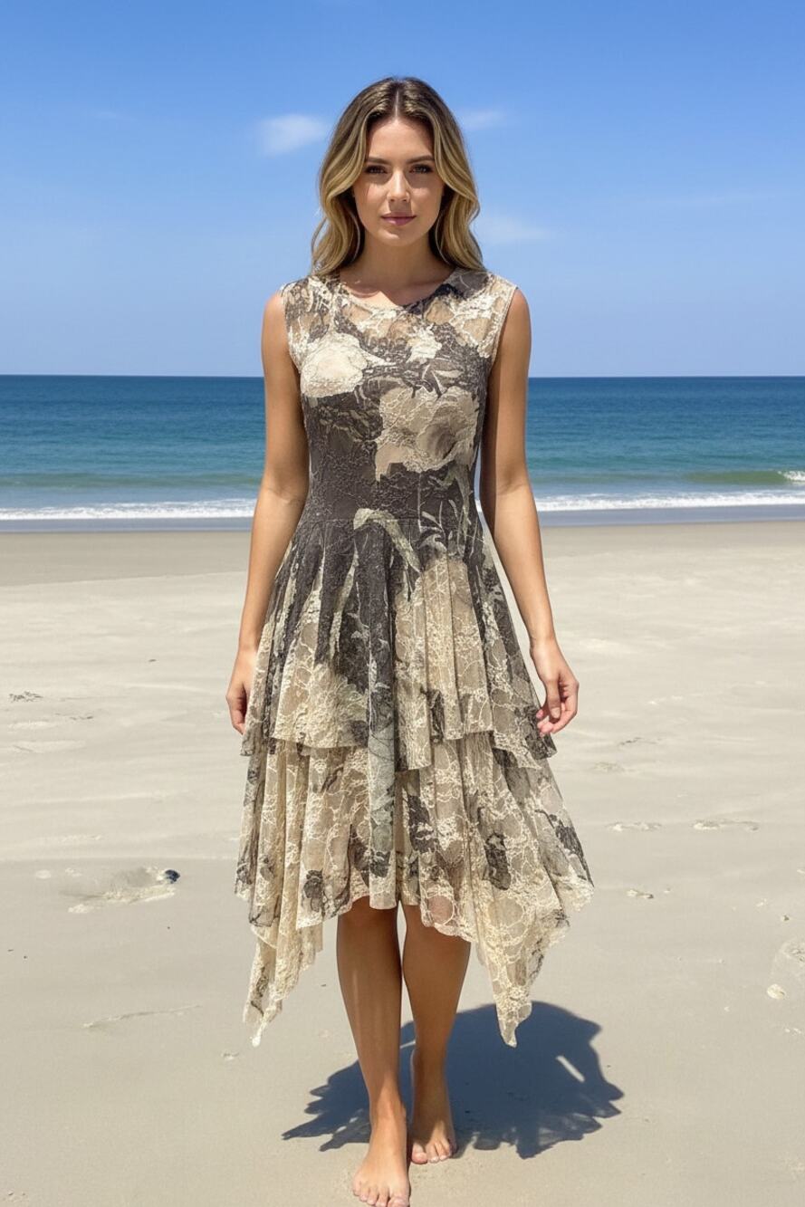 Origami Black Multicolor Lace Dress Small